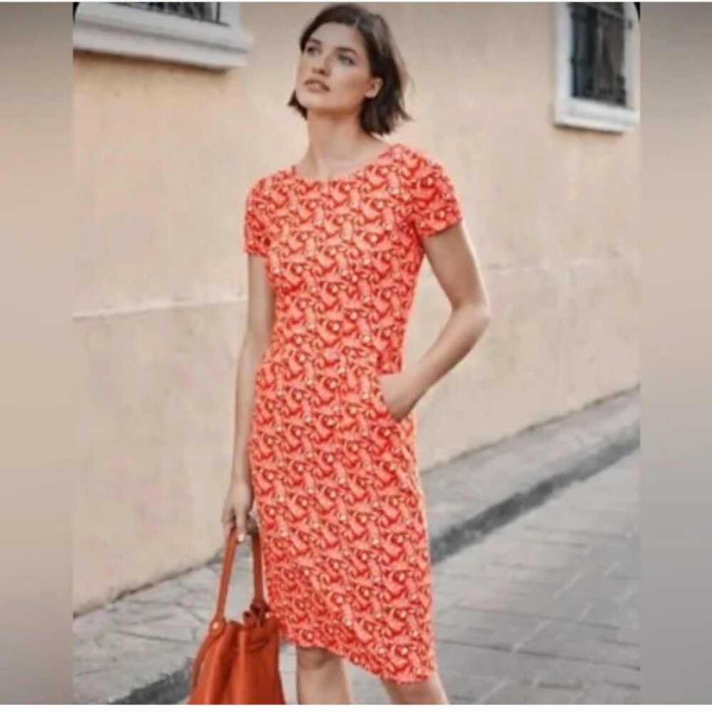 Boden Phoebe cotton dress in orange floral 14‎